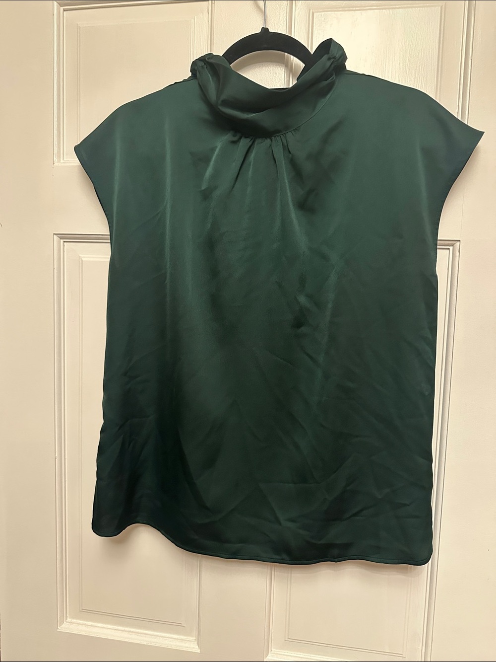 Ann Taylor Factory Dark Green Cap Sleeve Mock Neck Blouse